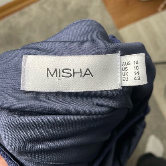 Misha Veronika Metallic Cutout Bodycon Midi Dress Nightshade Blue Size 10 - Picture 15 of 15